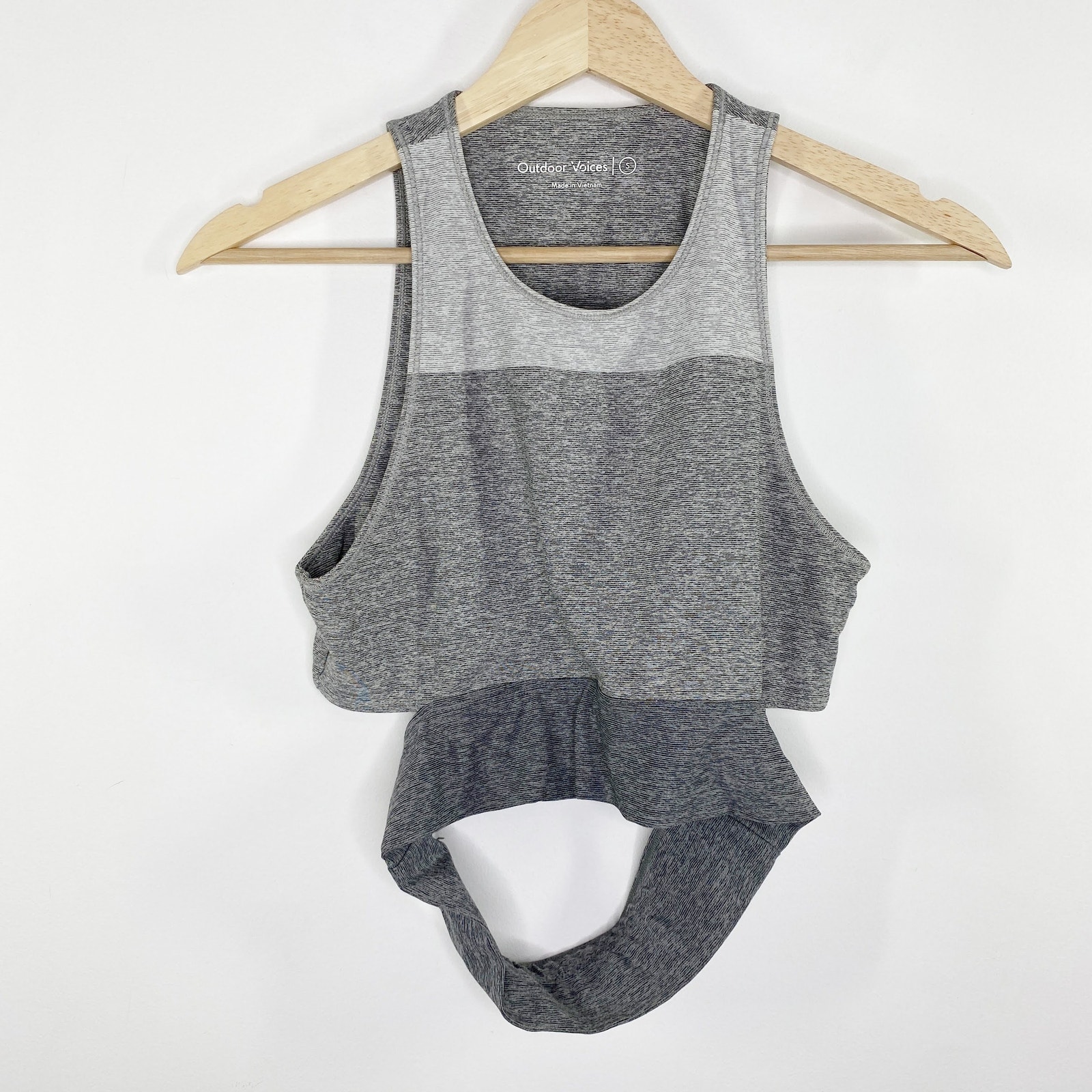 Outdoor Voices Slashback Tri-Tone Grey Crop Top Sports Bra Women's Size Small S
